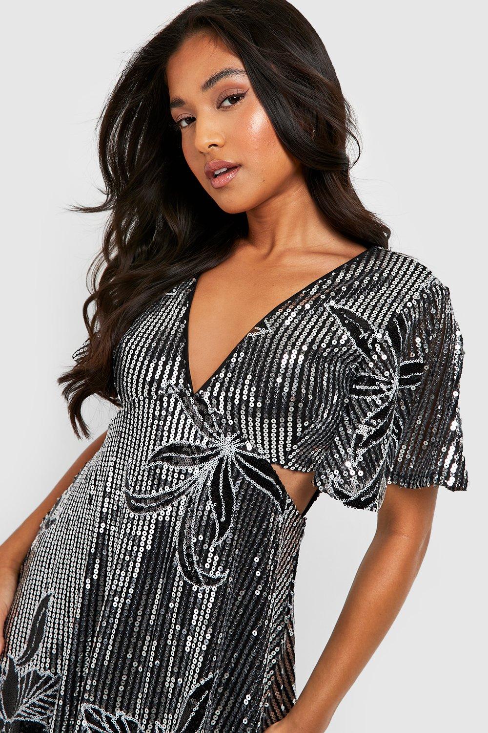 Missguided sequin wrap front midi dress sale