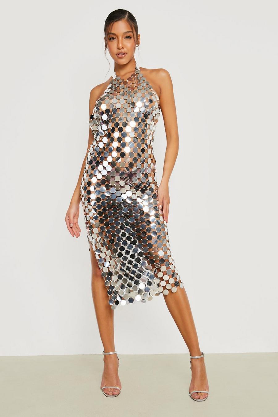 Silver Premium Chainmail Midi Dress image number 1
