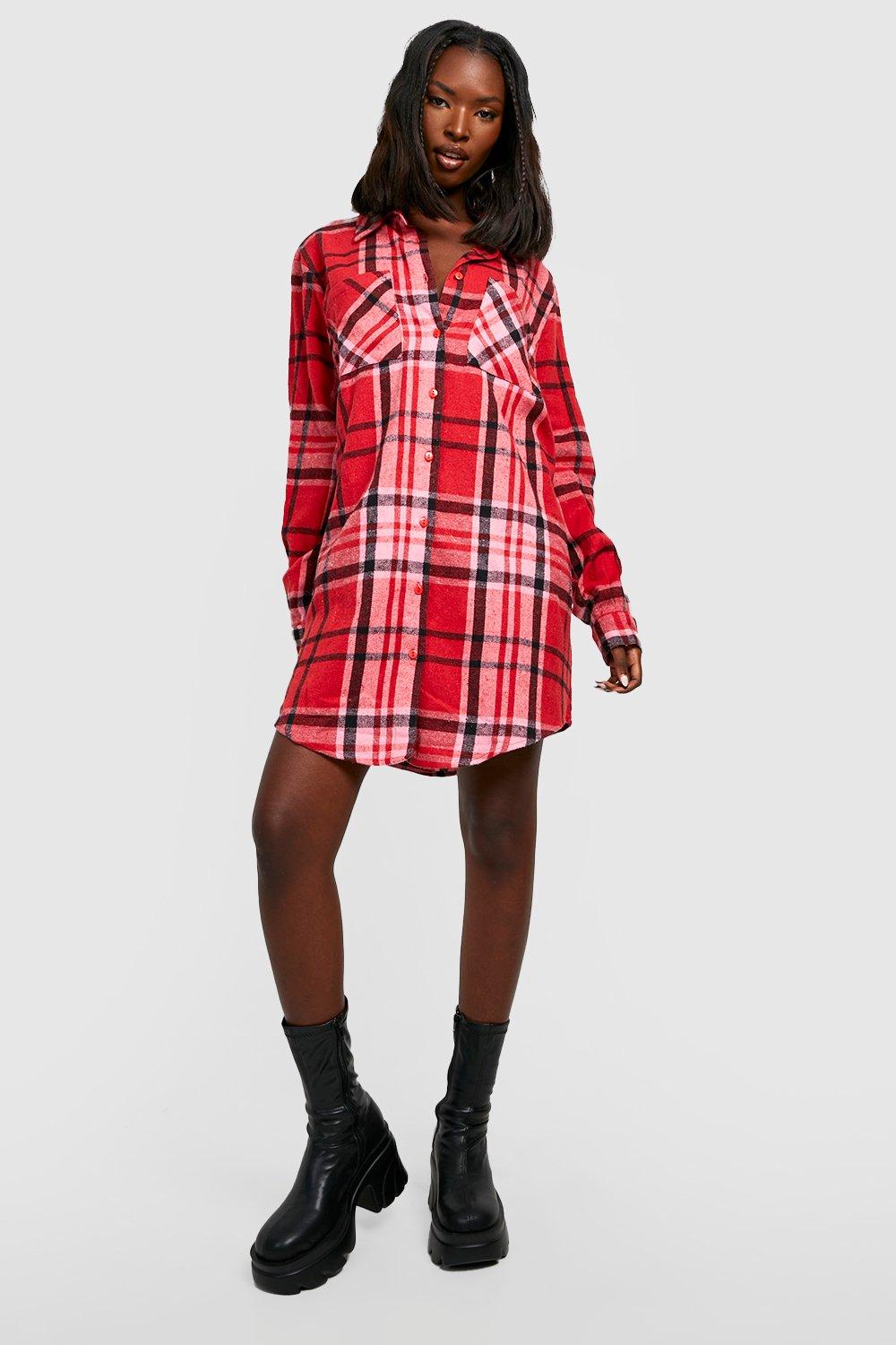 Oversized flannel store shirt dress