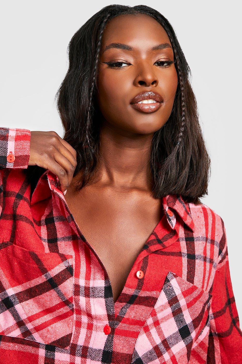 Red and black check shirt dress online