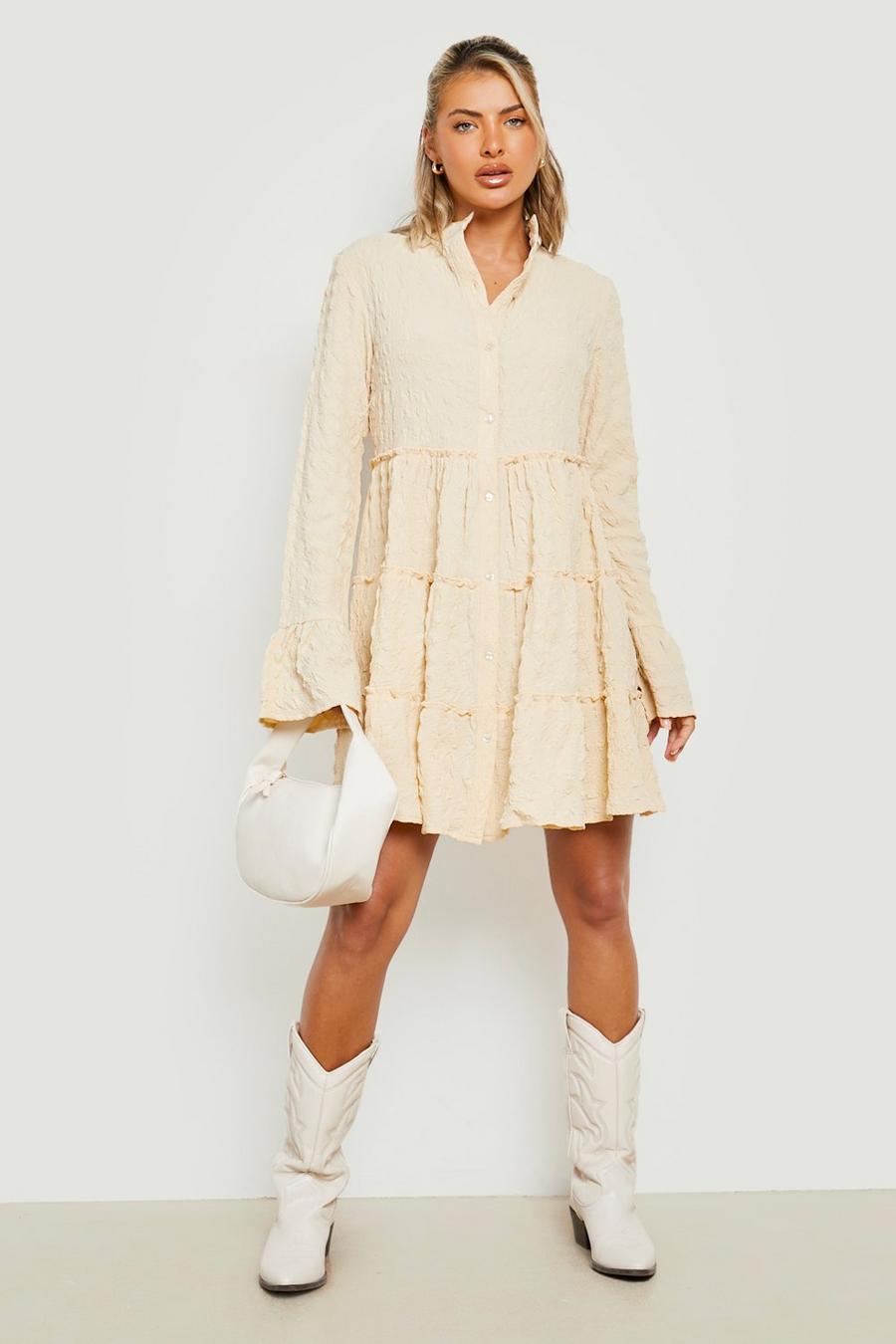 Stone Textured Tiered Flare Sleeve Skater Dress image number 1