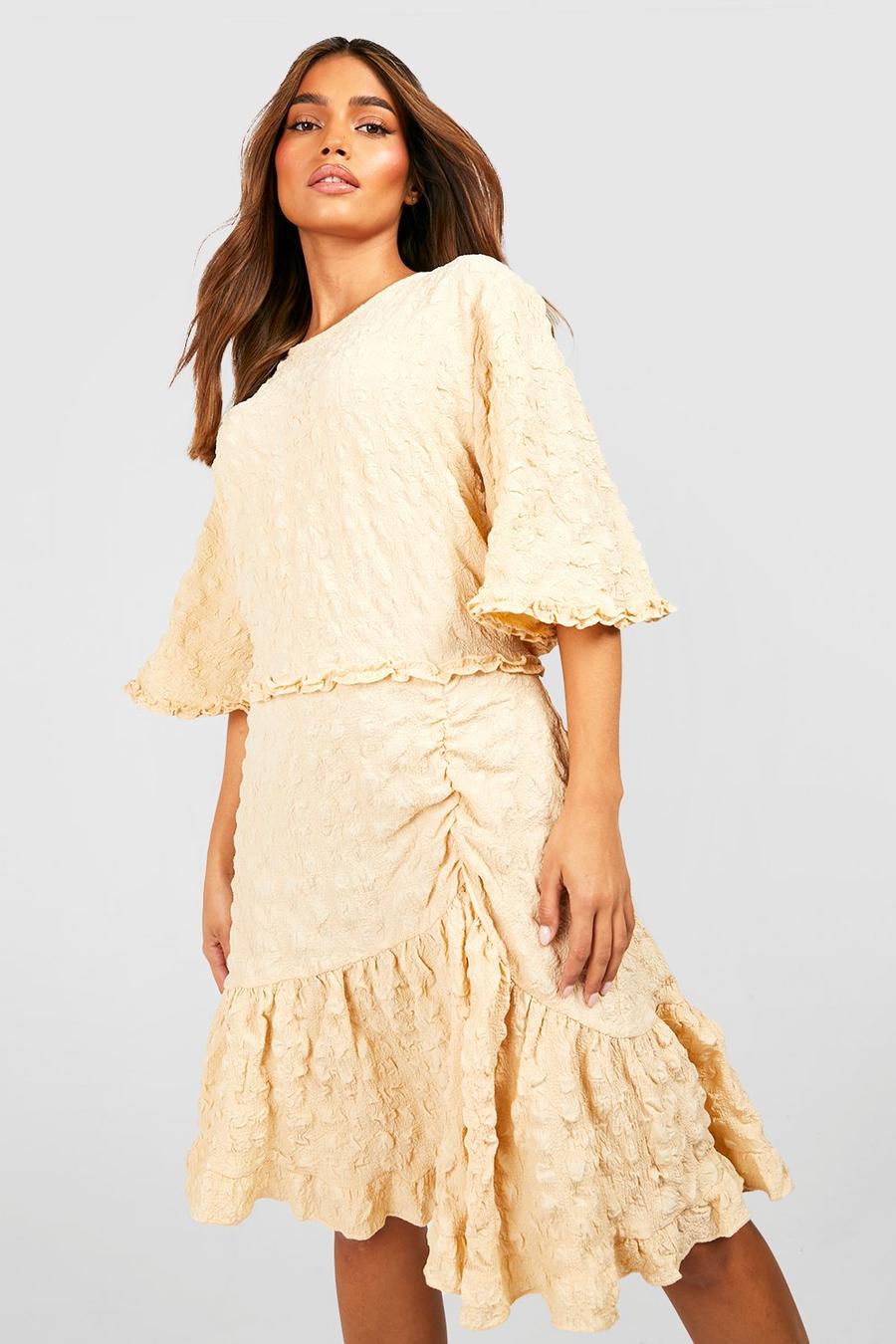 Stone Textured Puff Sleeve Tiered Smock Dress  image number 1
