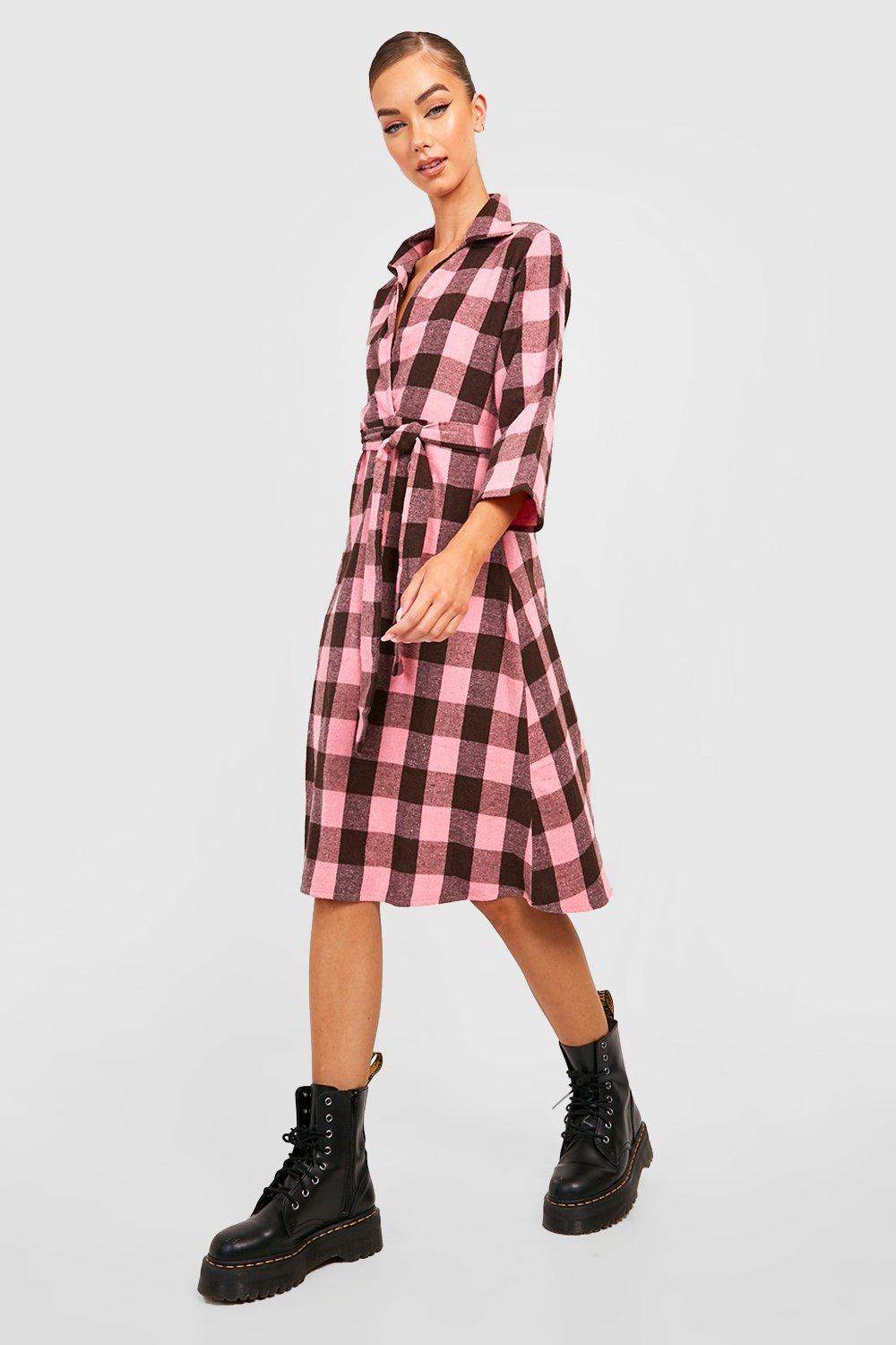 Midi Flannel Shirt Dress | boohoo USA