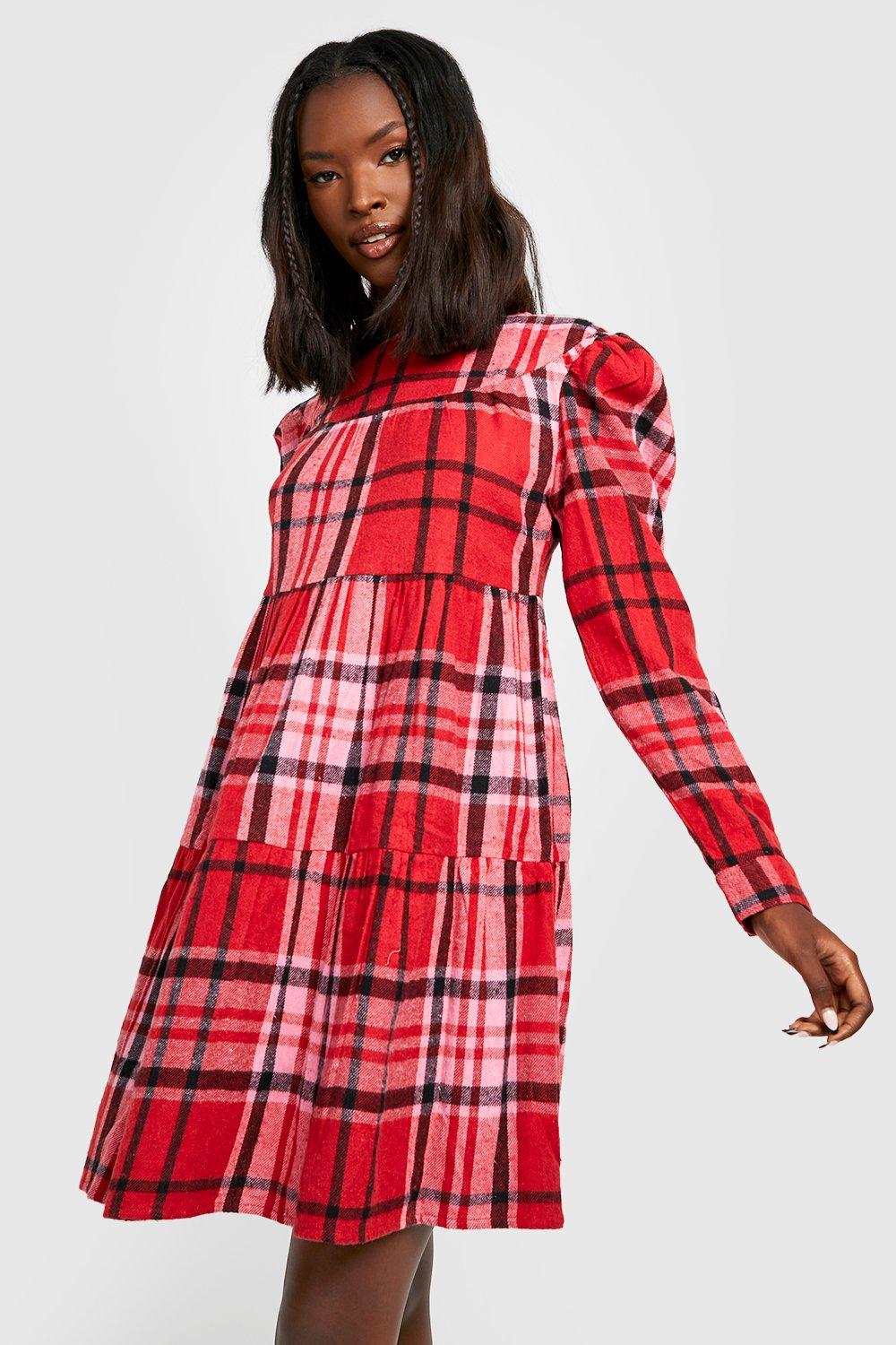 Plaid store dress boohoo