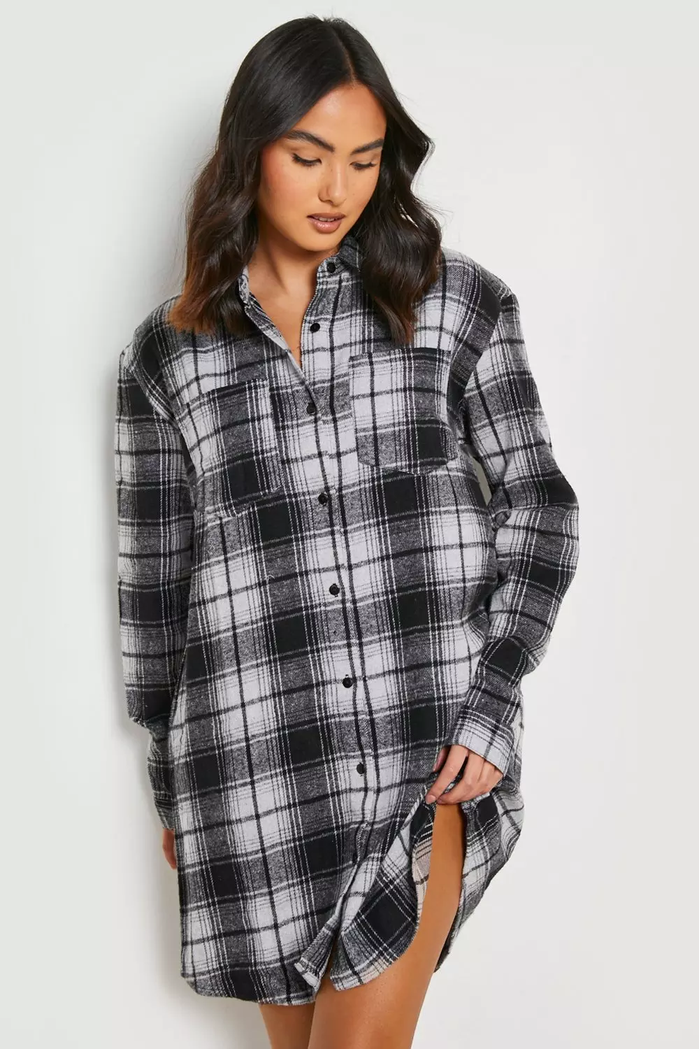 Oversized check store shirt dress