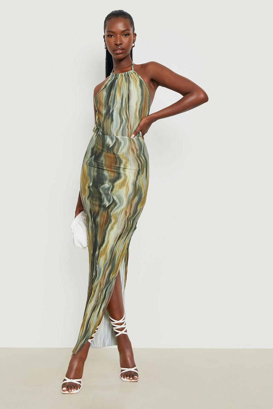 Green Printed Plisse Maxi Dress image number 1