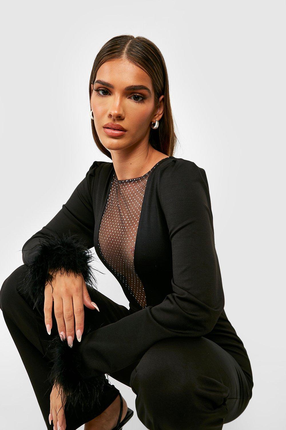 Long sleeve plunge outlet jumpsuit