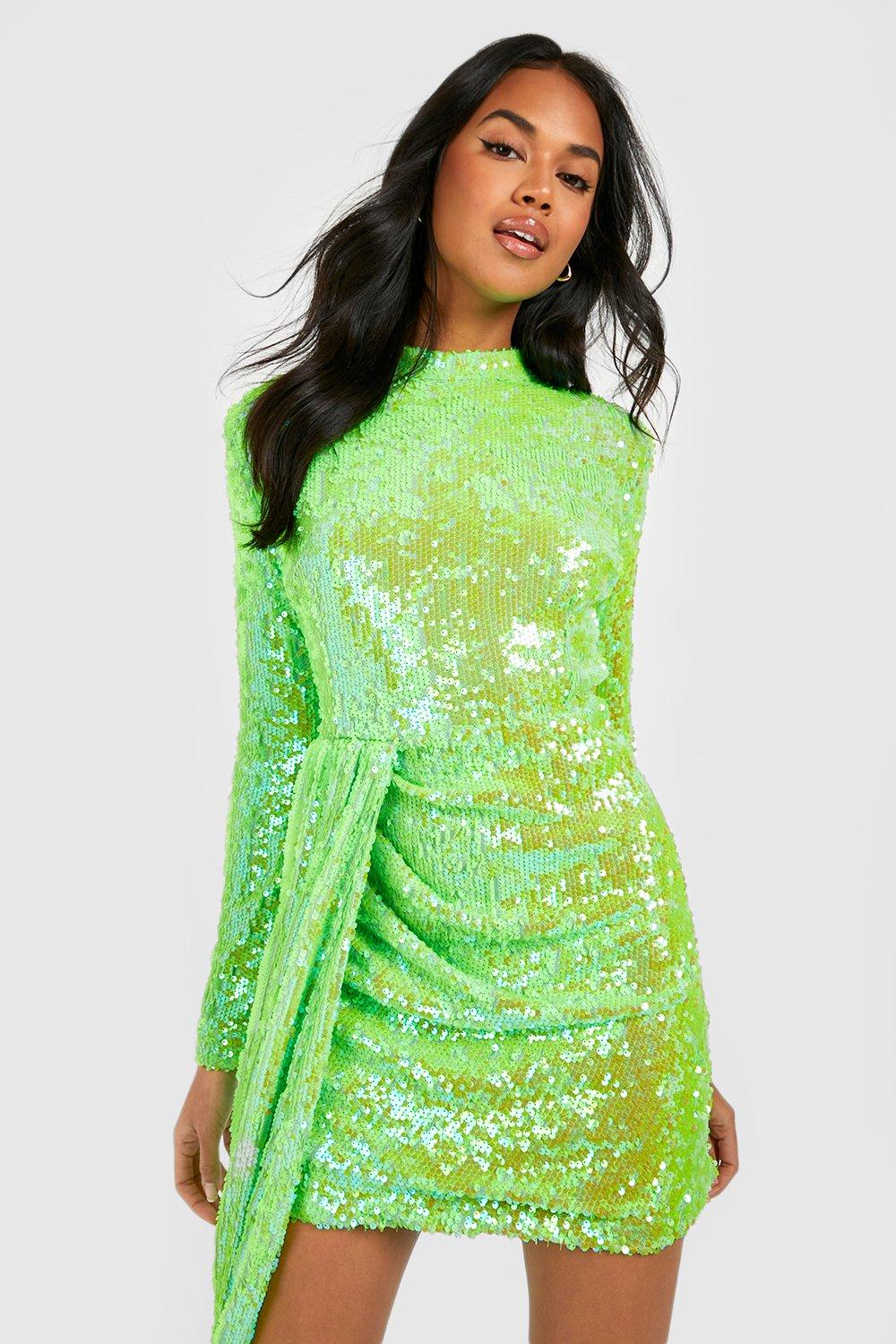 Sequin Drape Open Back Mini Party Dress