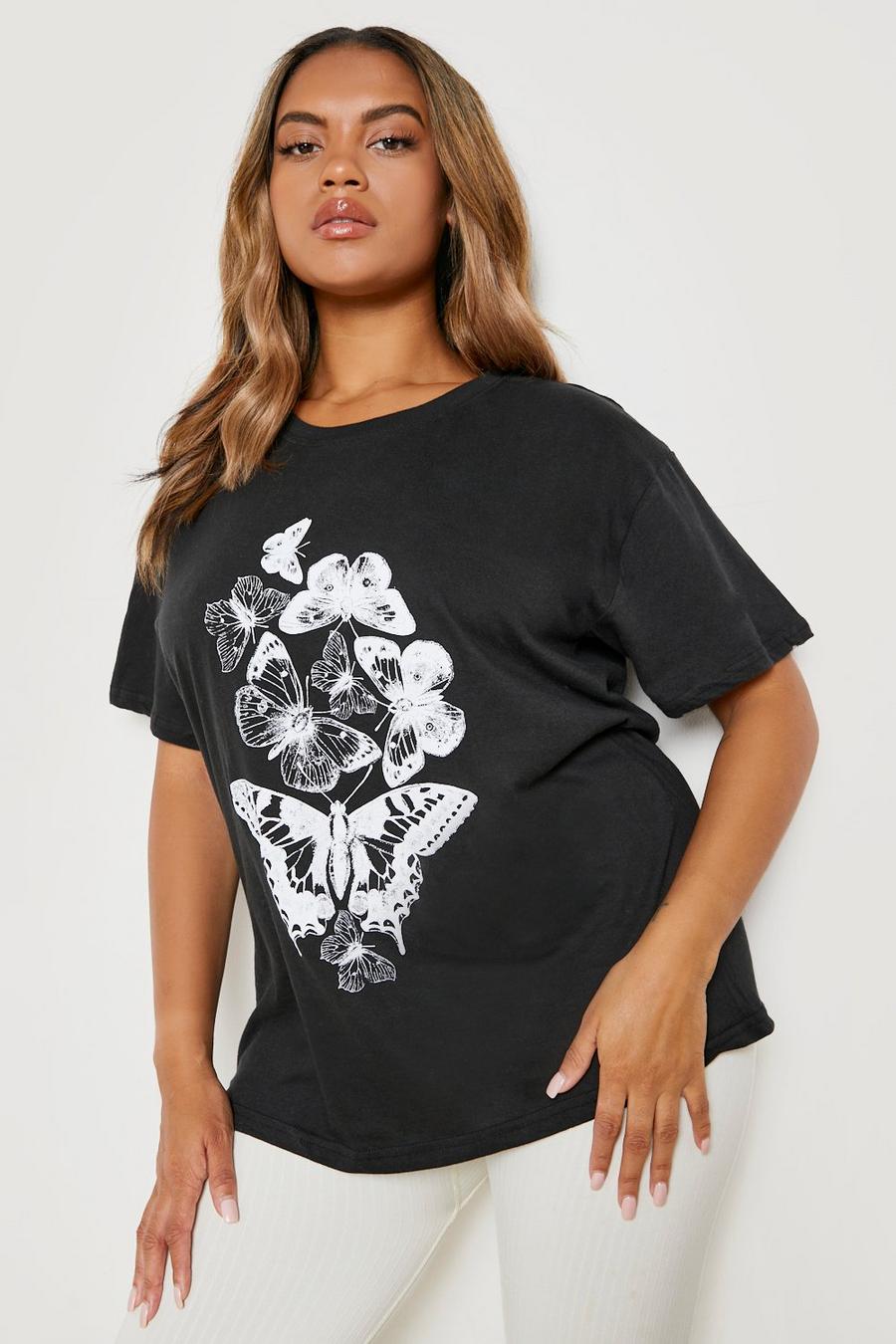 Black Plus Butterfly Print T-shirt image number 1