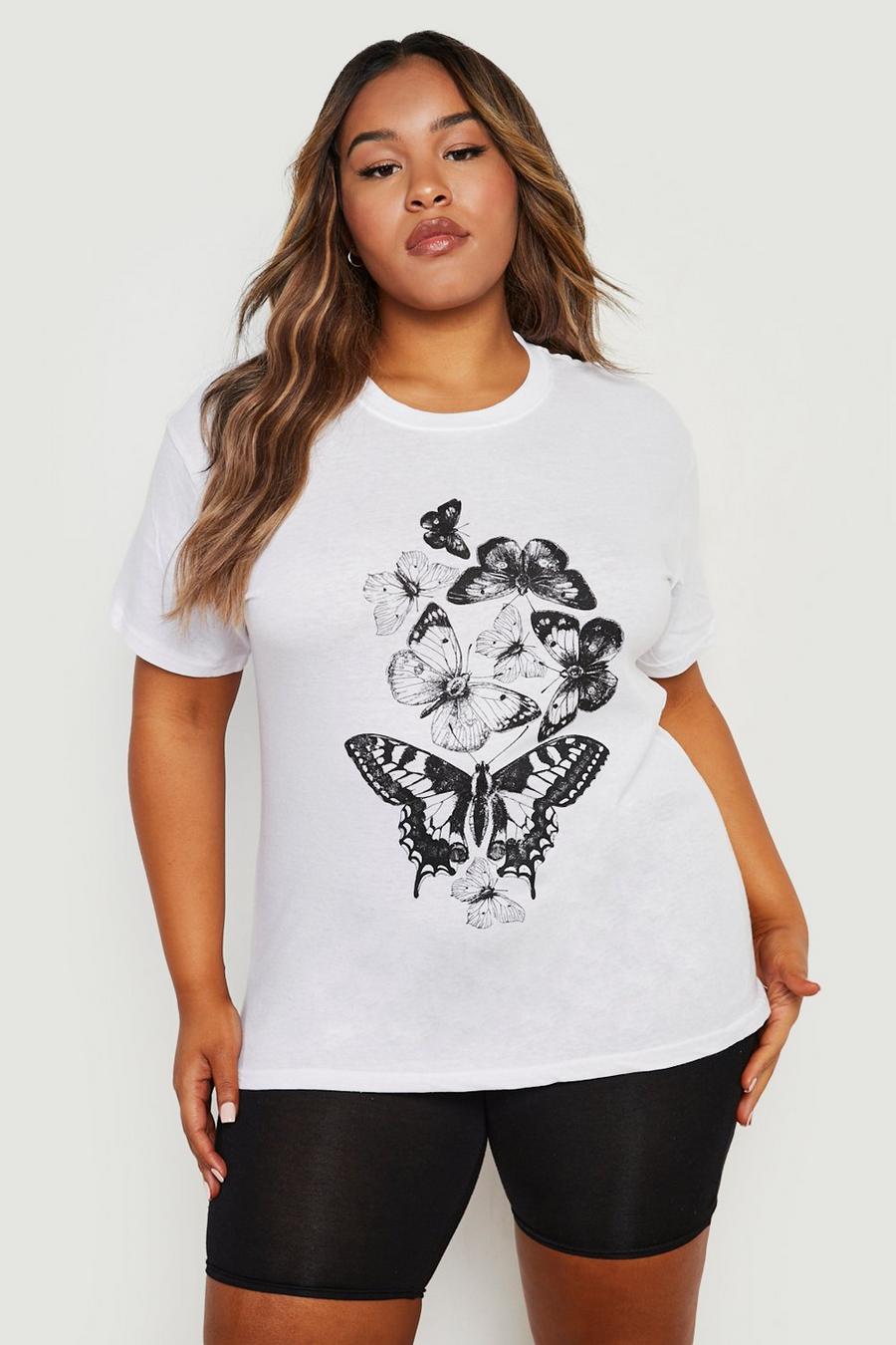 White Plus Butterfly Print T-shirt image number 1