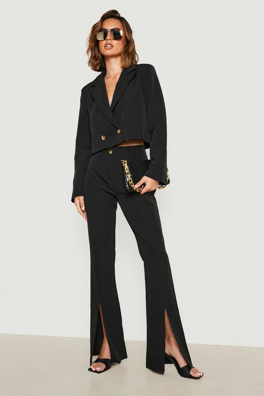 Black Slim Fit Split Front Tailored Trousers  image number 1