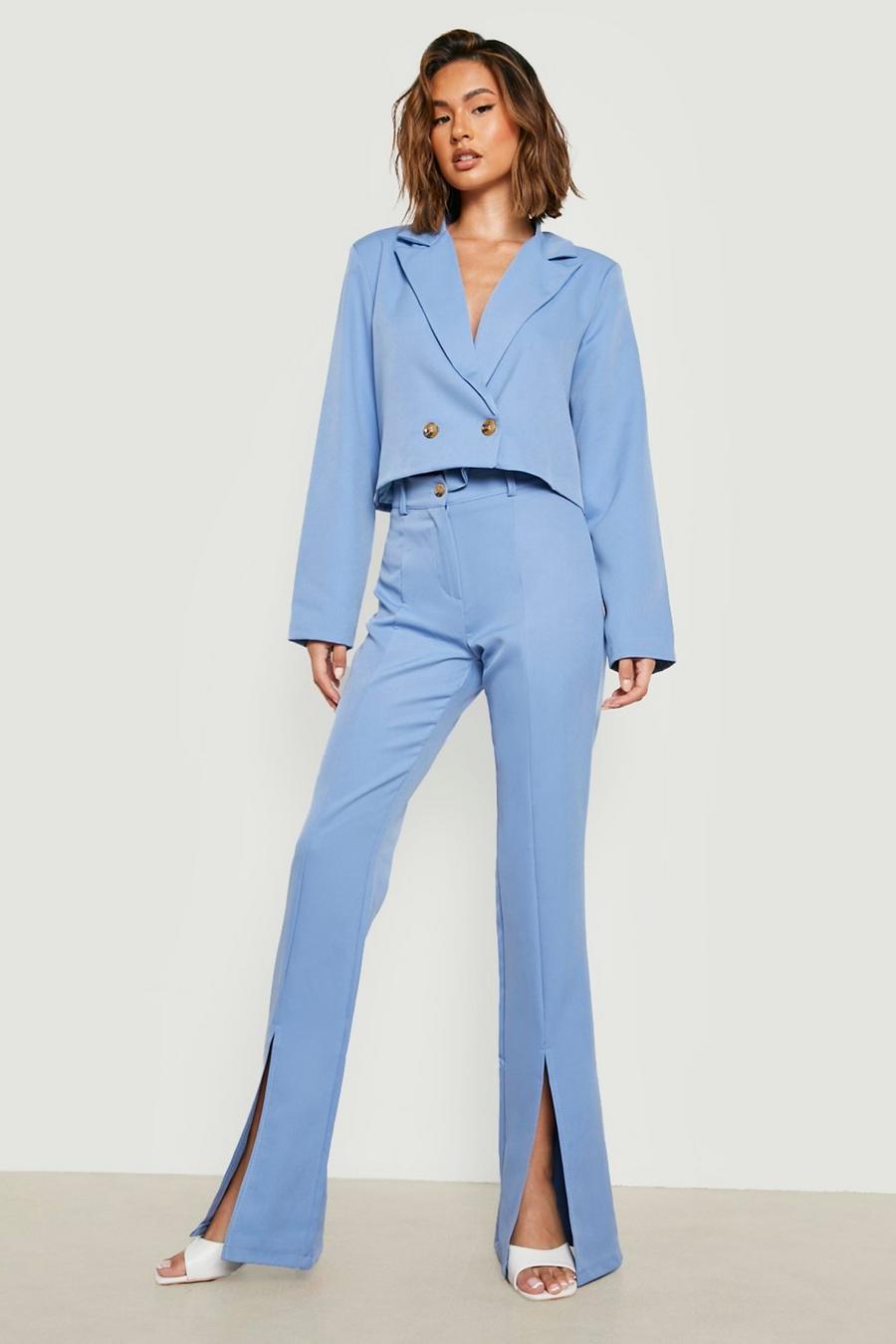 Slate blue Slim Fit Split Front Dress Pants image number 1