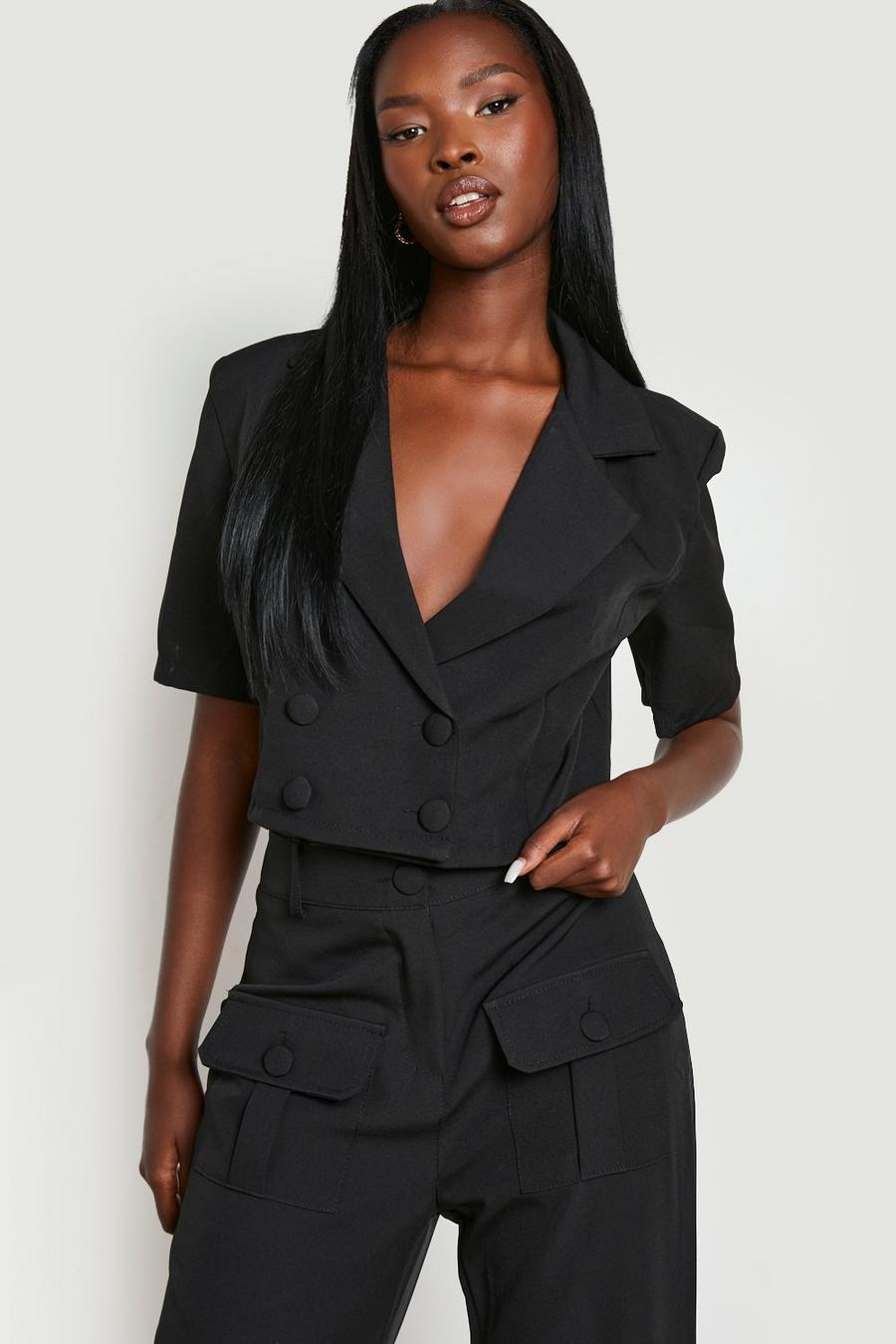 Double Breasted Crop Tailored Blazer | boohoo
