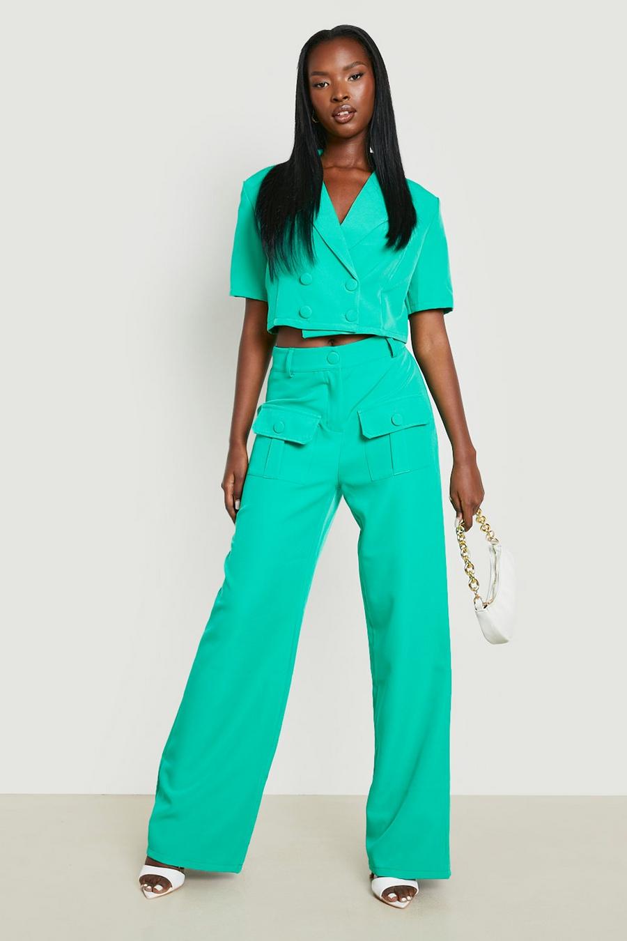 Bright green Utility Pocket Wide Leg Tailored Pants image number 1