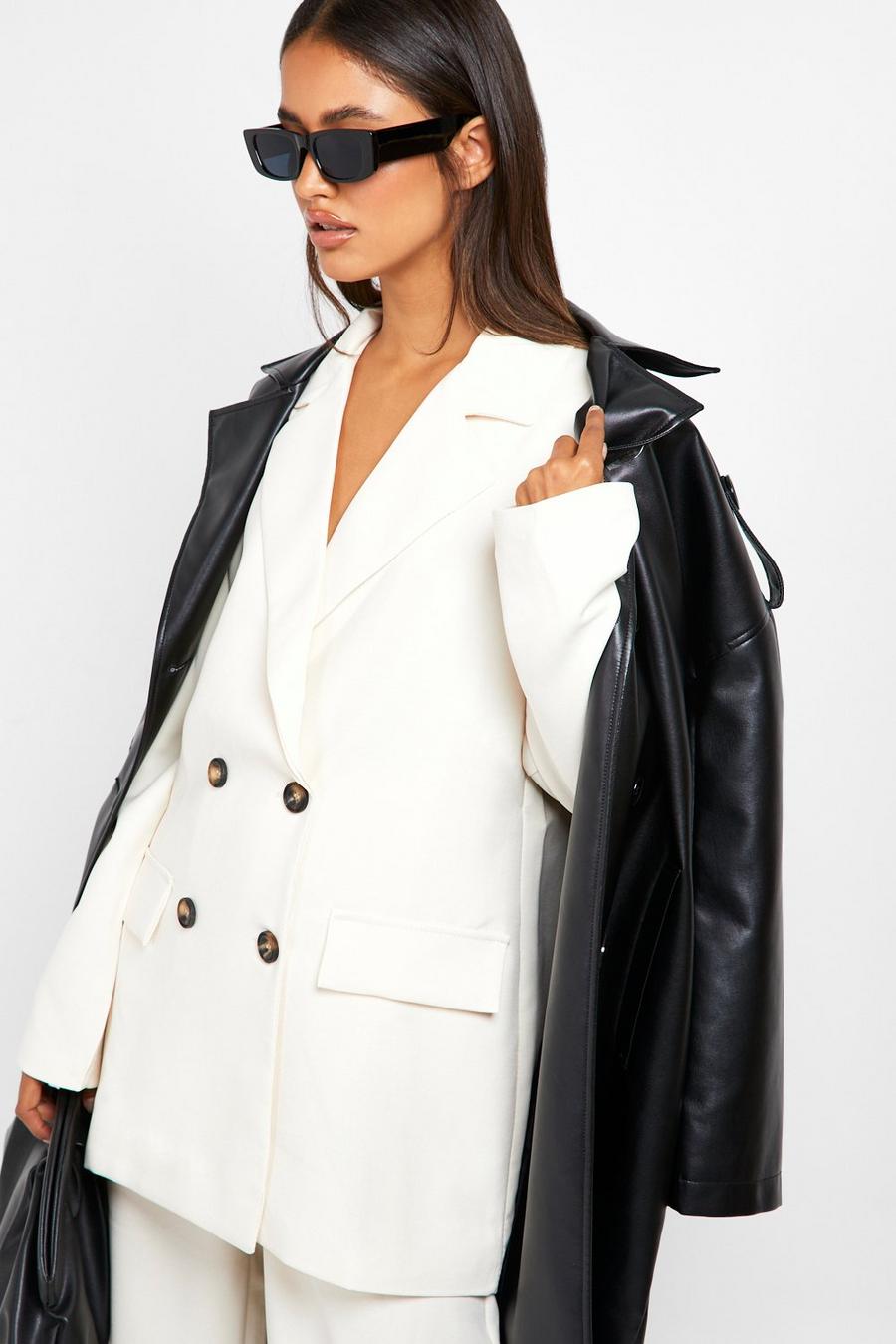 Ecru Mock Horn Button Oversized Textured Blazer image number 1