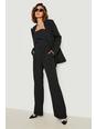 Black Wrap Waistband Wide Leg Tailored Trousers 