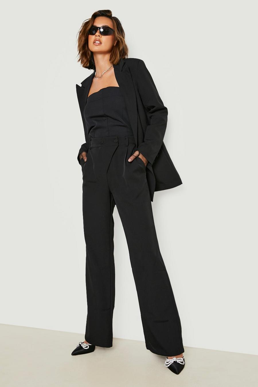 Black Wrap Waistband Wide Leg Tailored Pants image number 1