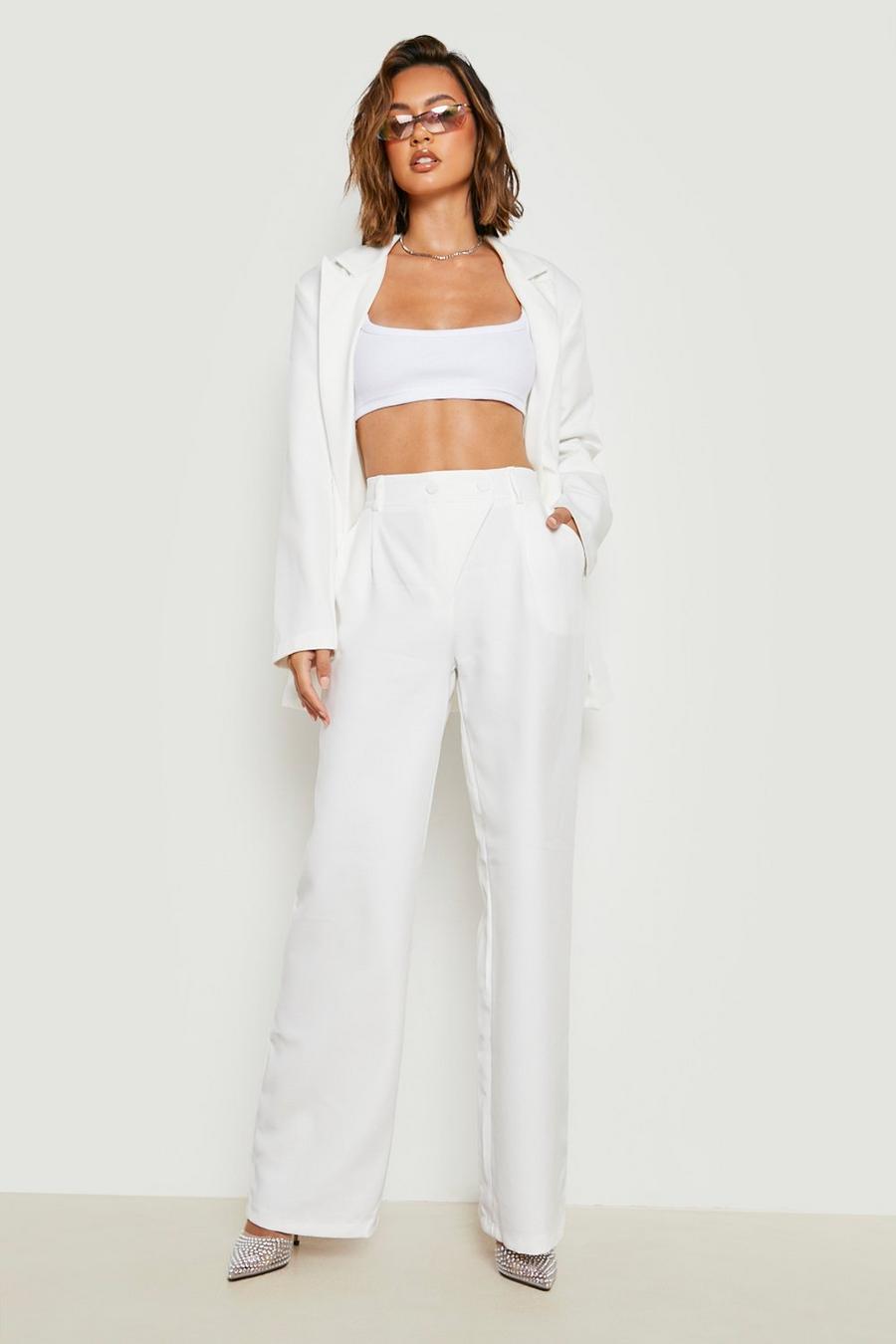 Ecru Wrap Waistband Wide Leg Tailored Trousers  image number 1