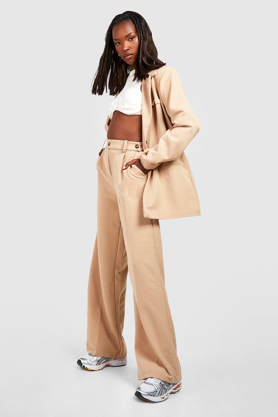 Camel Marl Wide Leg Slouchy Tailored Pants image number 1