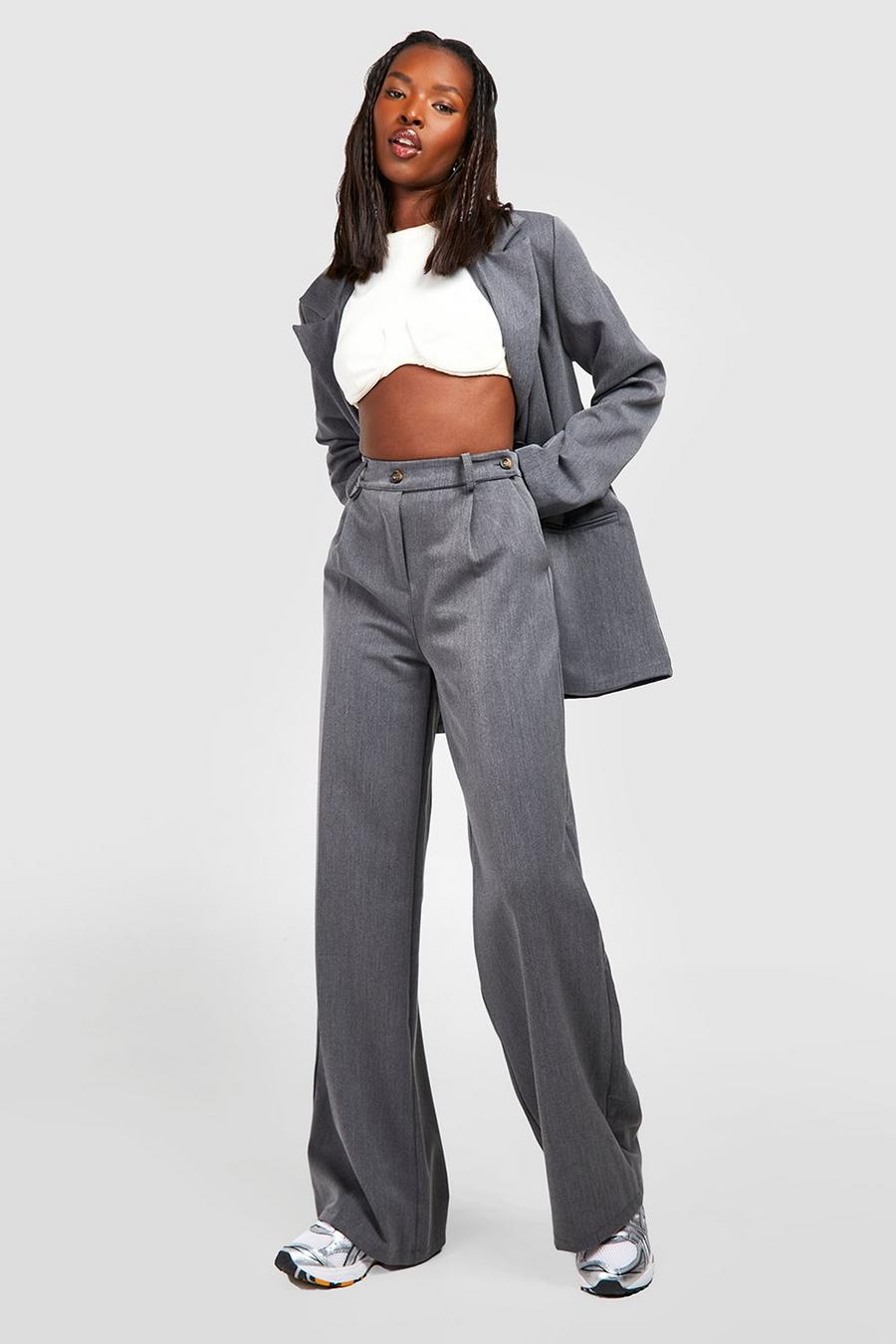 Grey marl Marl Wide Leg Slouchy Tailored Pants image number 1