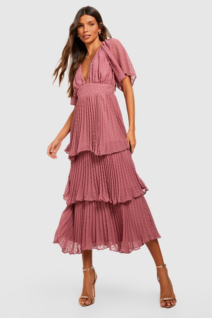 Rose Dobby Tiered Pleated Midaxi Dress image number 1
