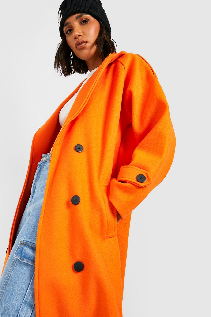 Orange Premium Double Breasted Wool Look Trench Coat image number 1