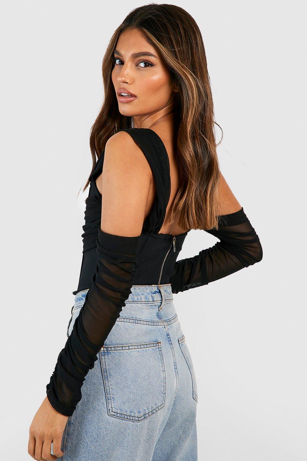 Plus Rib Long Sleeve Corset Top