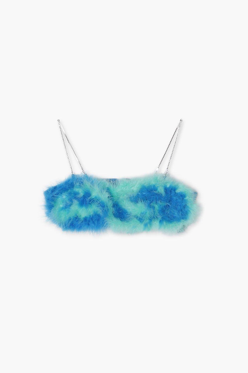 Fluffy Feather Rhinestone Denim Crop Top Fluffy Feather Rhinestone Denim Crop Top