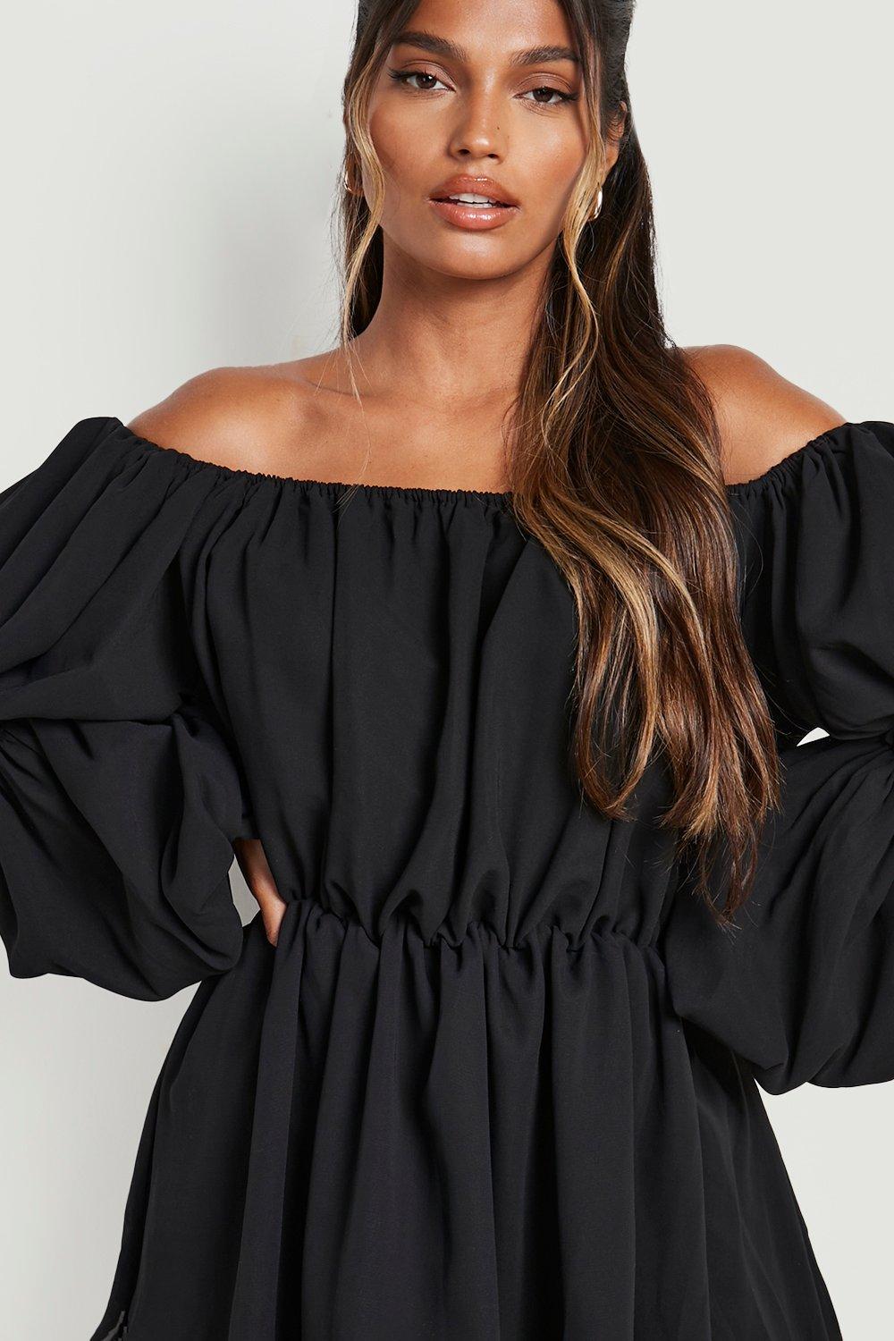 Off The Shoulder Balloon Sleeve Peplum Top