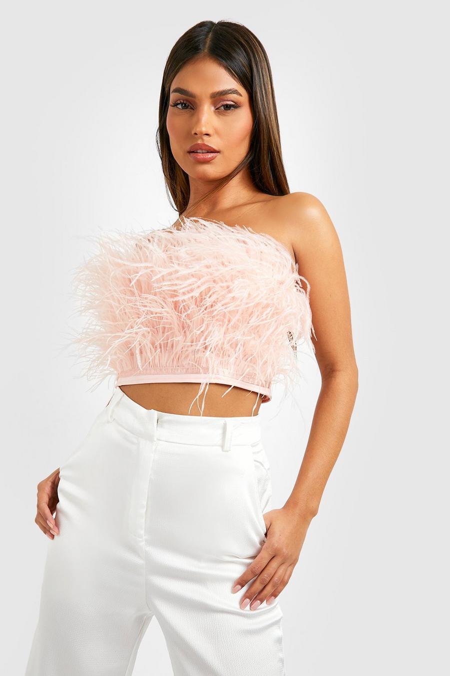 Pink Wispy Bandeau Feather Tube Top image number 1