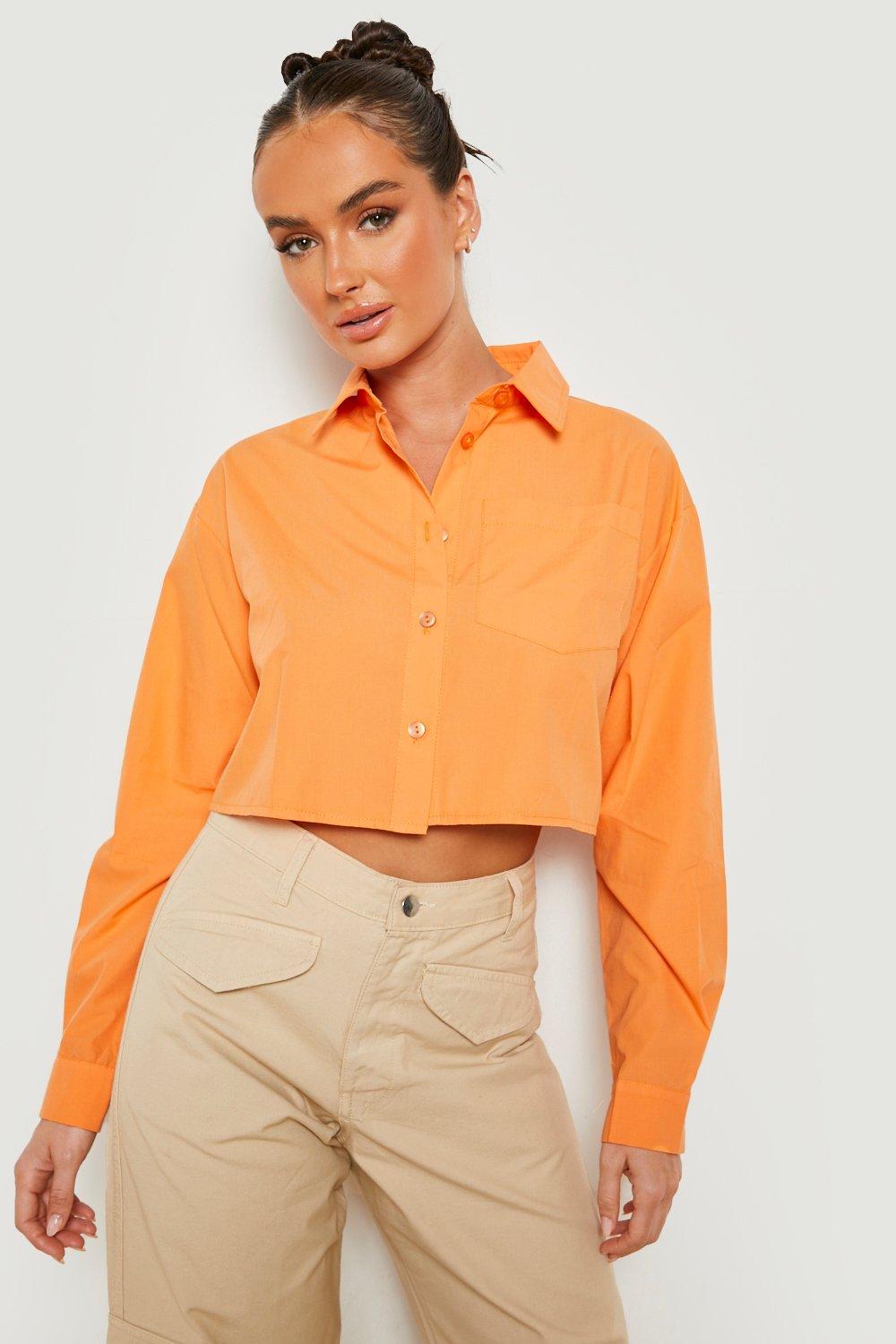 Boxy Cropped Cotton Shirt | Boohoo