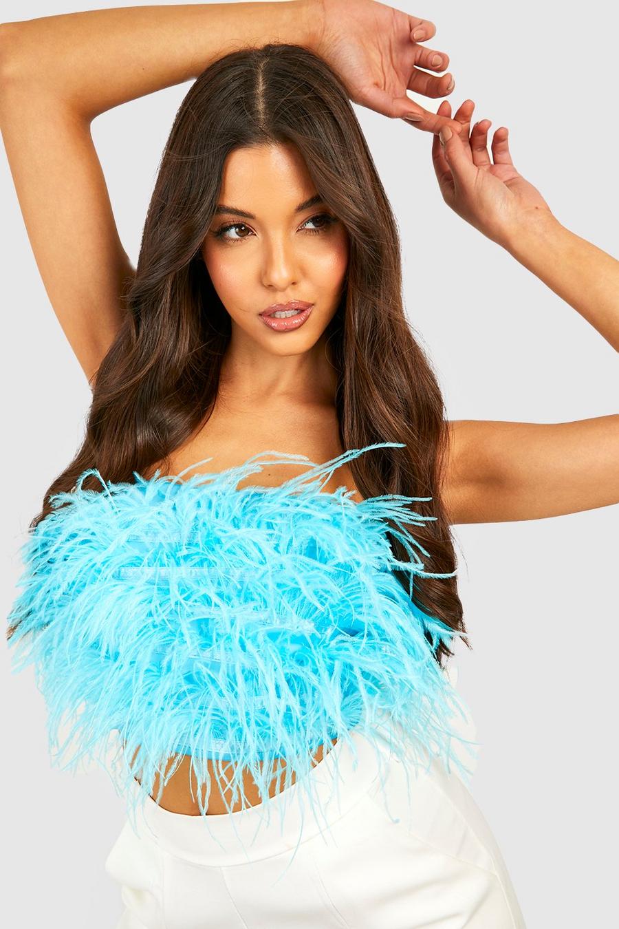 Blue Wispy Bandeau Feather Tube Top image number 1