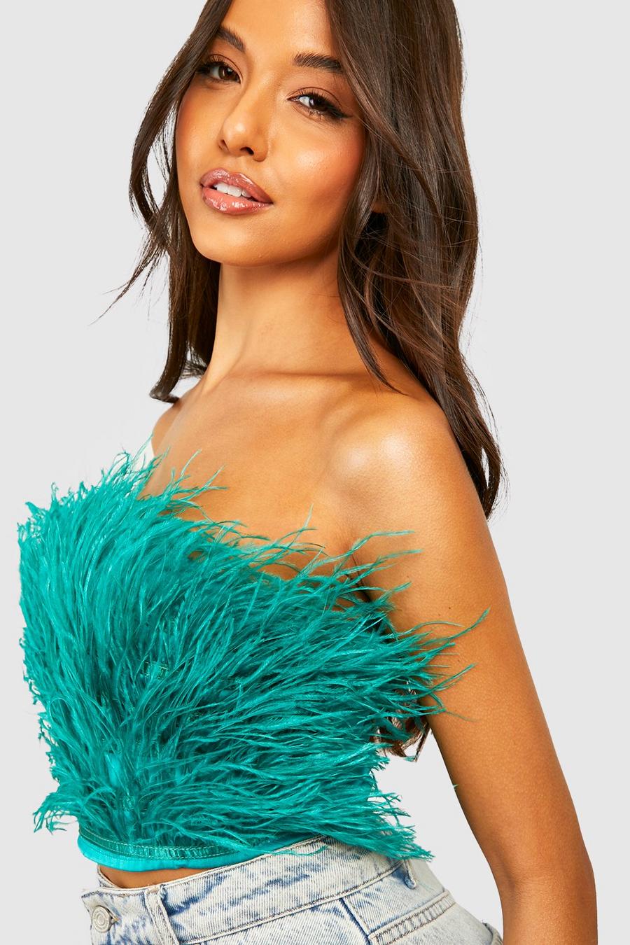 Green Wispy Bandeau Feather Bandeau Top image number 1