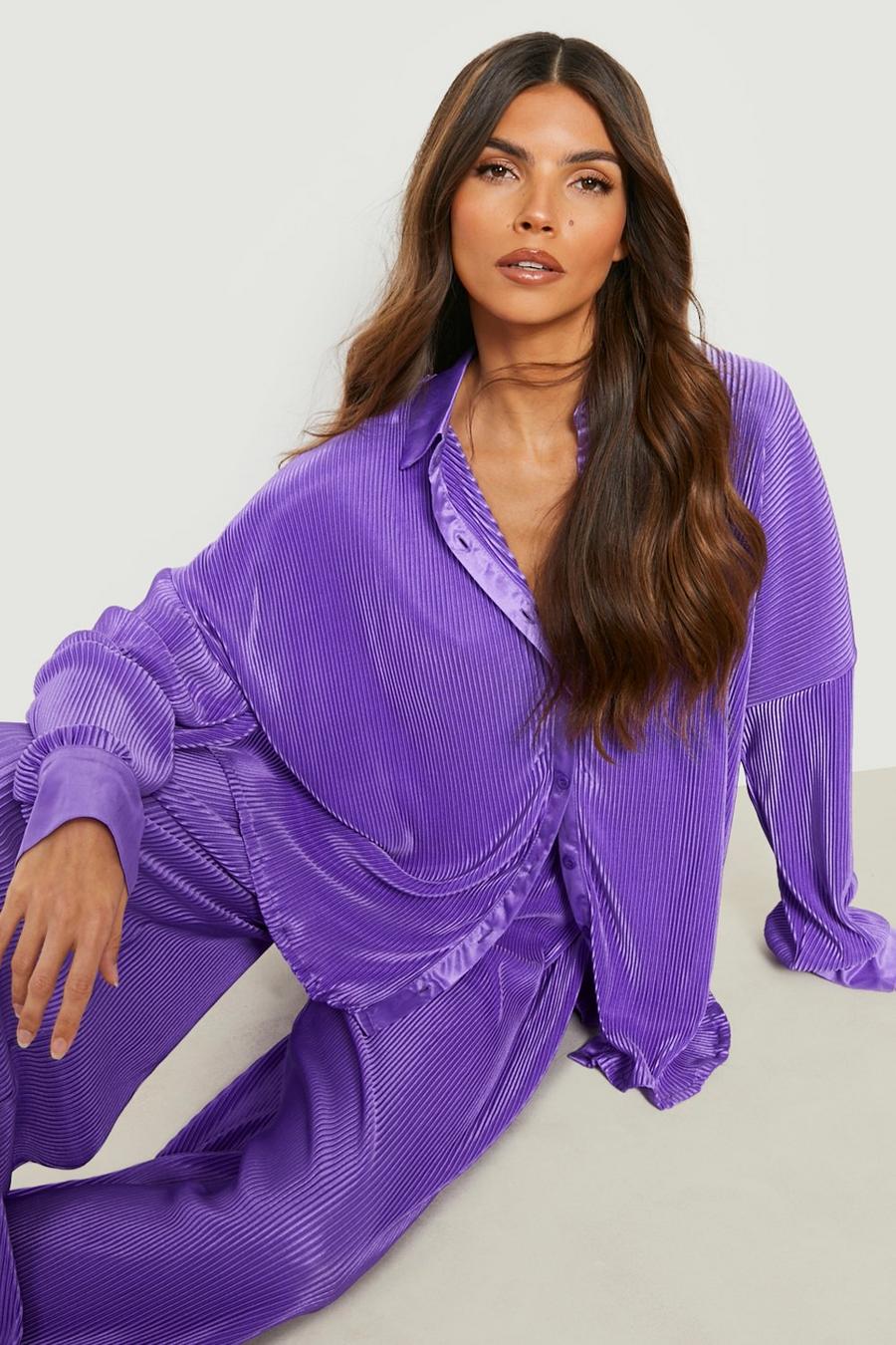 Purple Premium Plisse Oversized Shirt image number 1