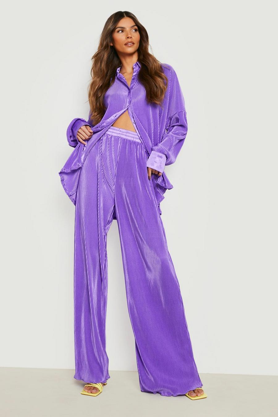 Purple Premium Plisse Flared Hem Pants image number 1