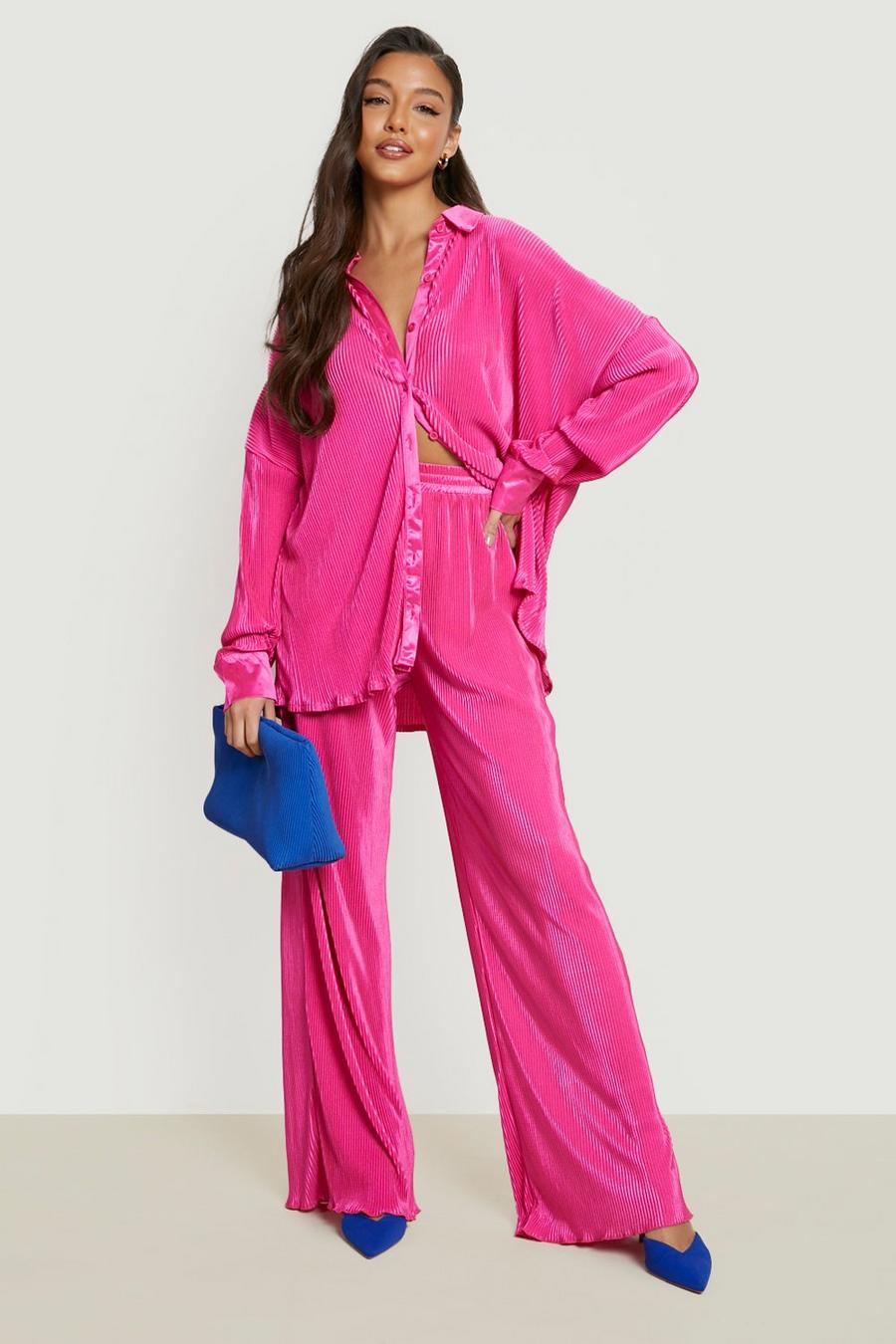 Hot pink Premium Plisse Flared Hem Trousers image number 1