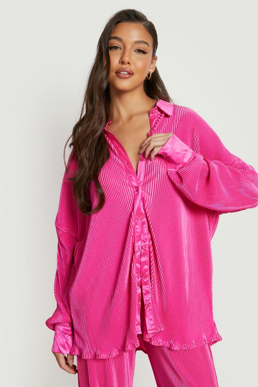 Hot pink Premium Plisse Oversized Shirt image number 1