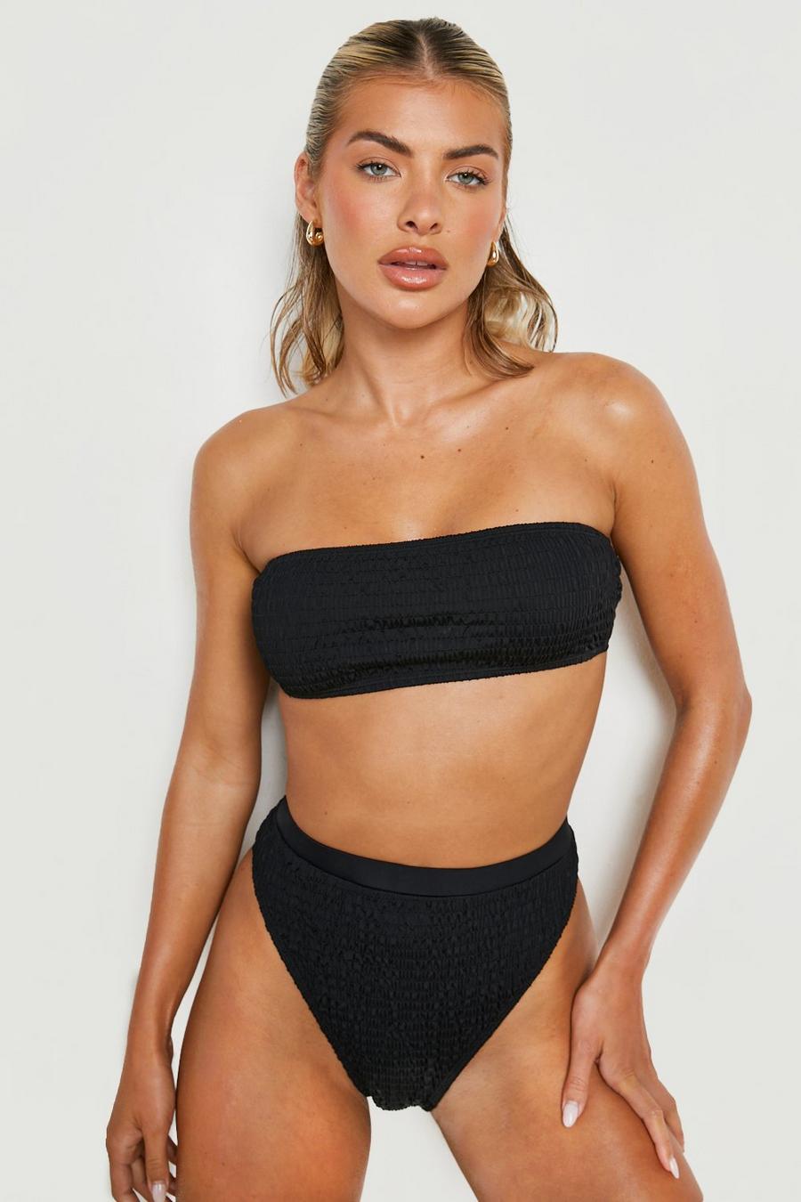 Black Bikinitrosa med smock och hög midja image number 1