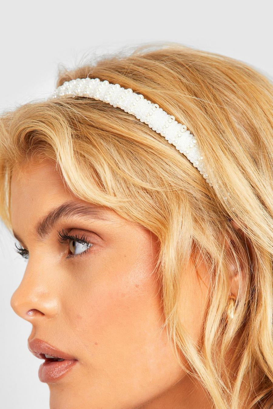 Cerchietto per capelli decorato con perle, White image number 1