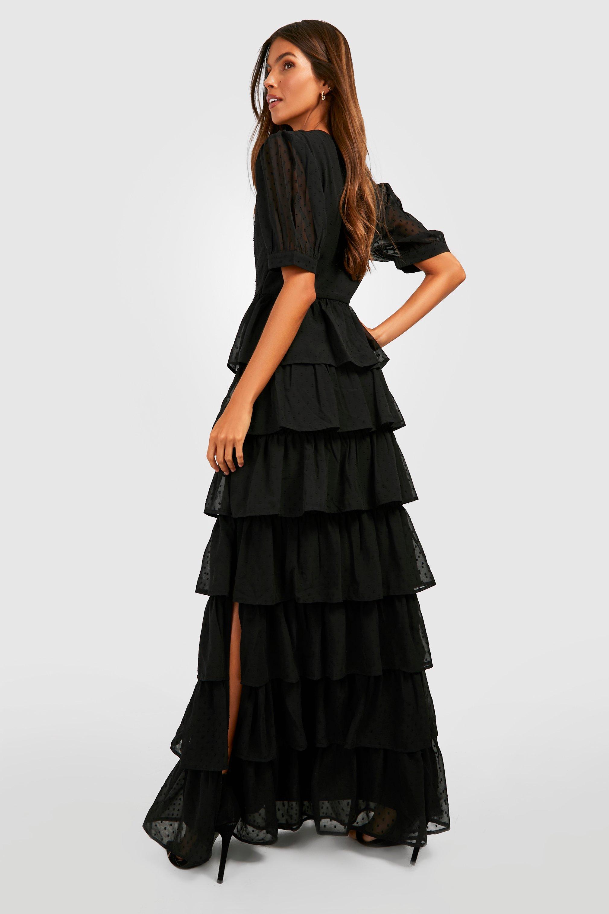 Black layered hot sale ruffle dress