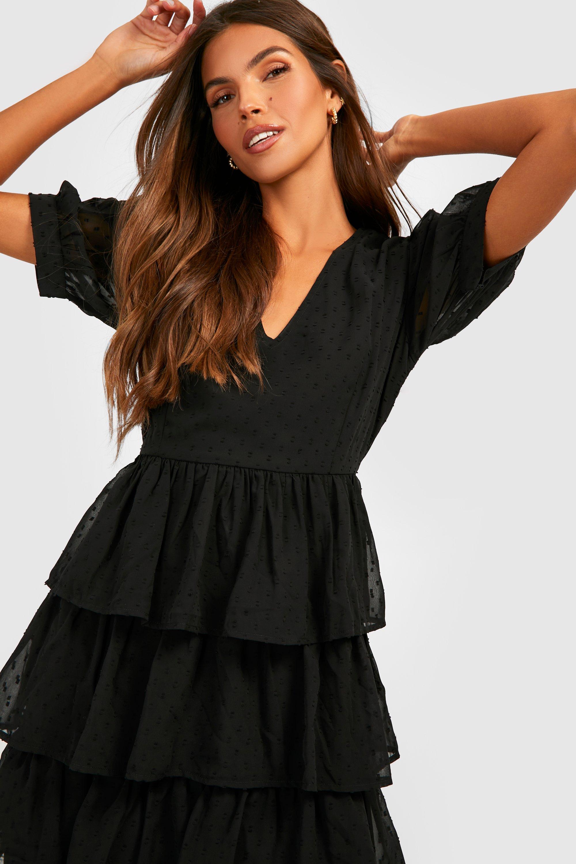 Boohoo black cheap frill dress