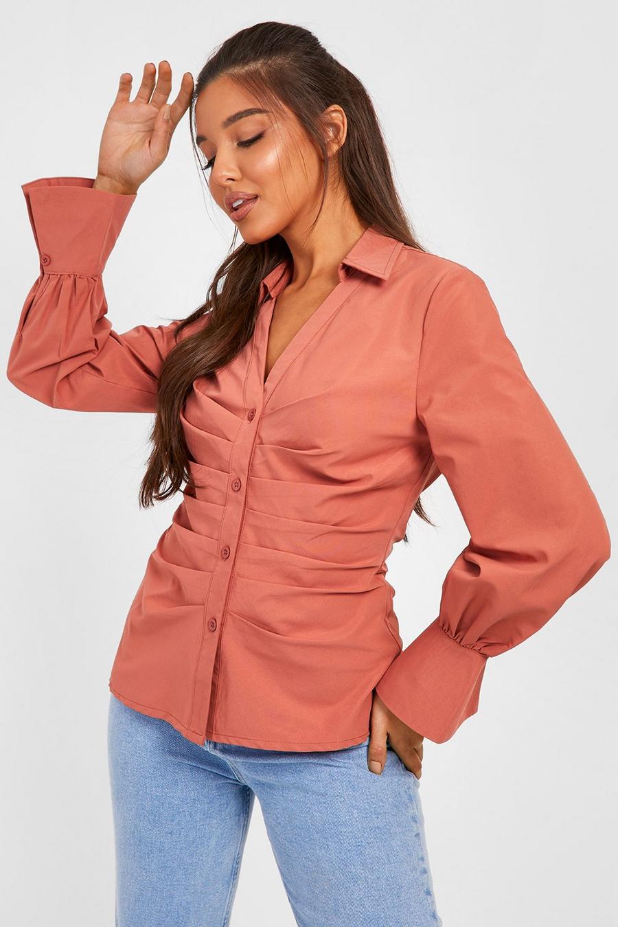 Spice Ruched Front Split Cuff Shirt  image number 1