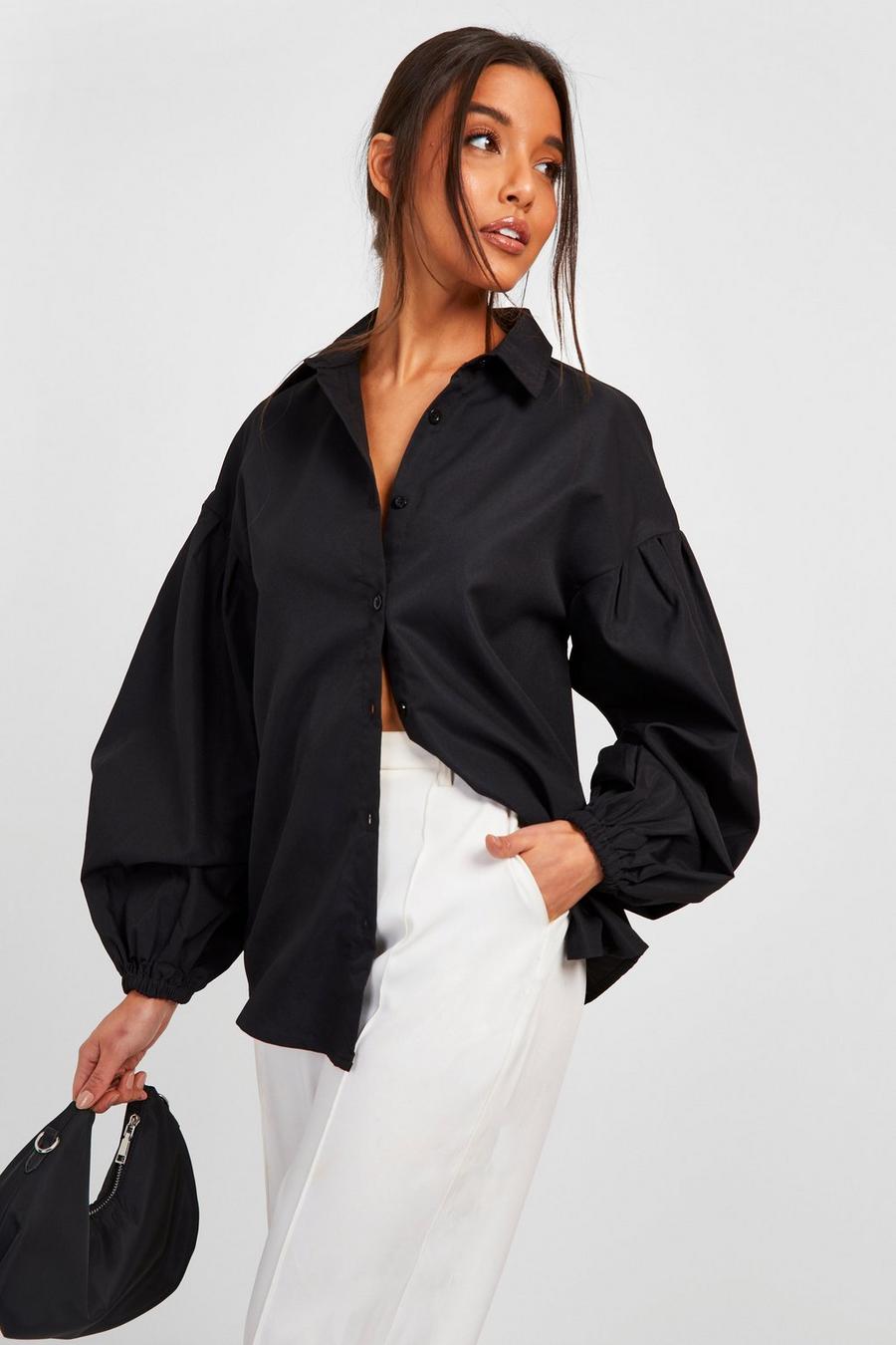 Black Puff Sleeve Relaxed Fit Shirt image number 1