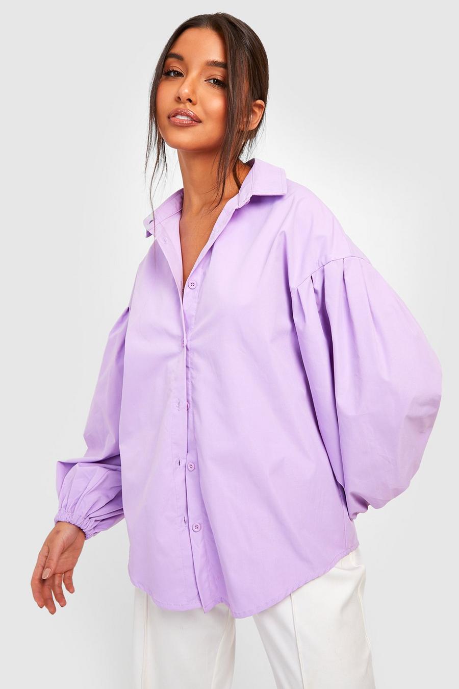 Lilac Puff Sleeve Relaxed Fit Shirt image number 1