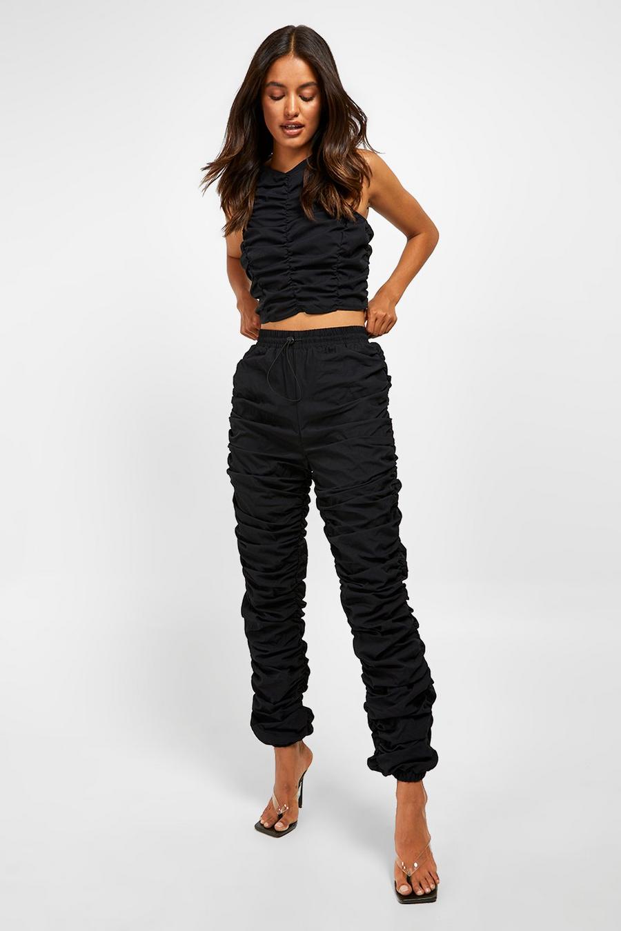 Black Ruched Cargo Trousers  image number 1