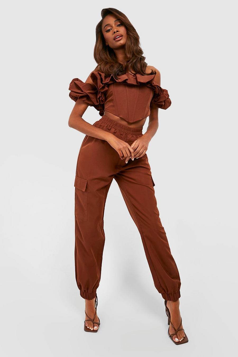 Chocolate Pocket Side Relaxed Fit Cargo Pants image number 1