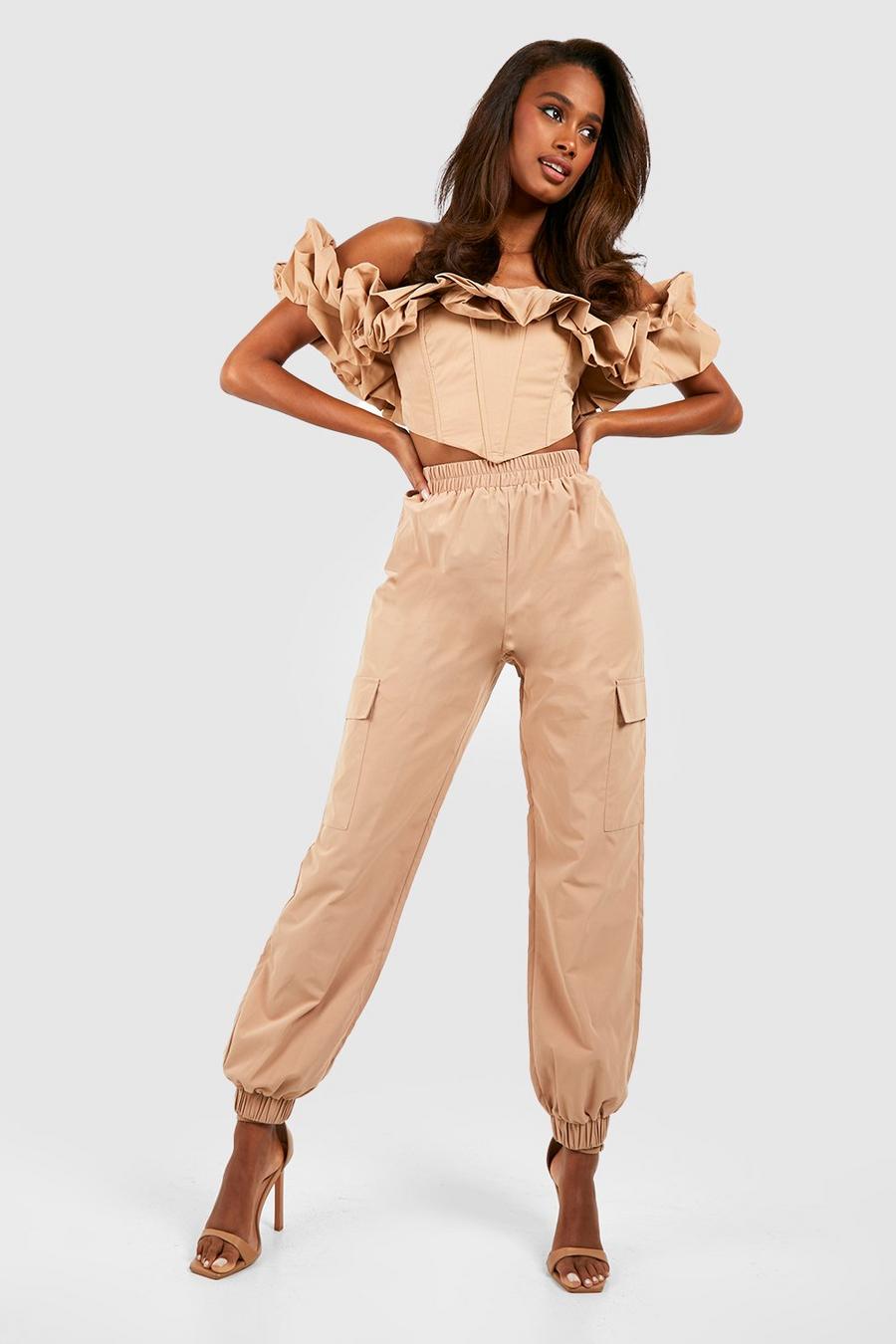 Sand beige Pocket Side Relaxed Fit Cargo Trousers