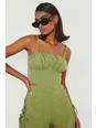 Khaki Ruched Cup Lace Up Back Corset
