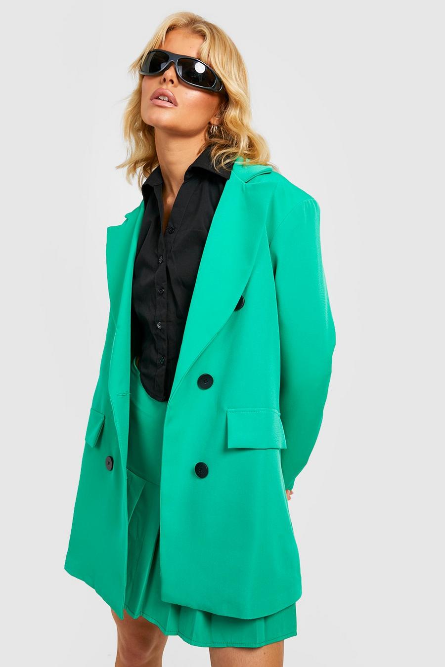 Bright green Double Breasted Contrast Button Blazer image number 1