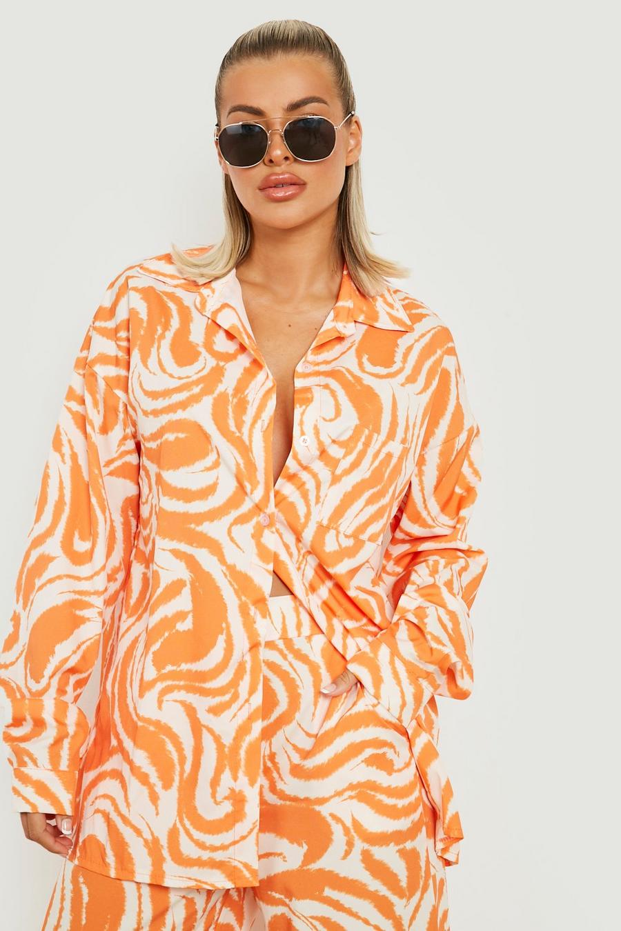 Orange Tonal Zebra Print Relaxed Fit Shirt image number 1
